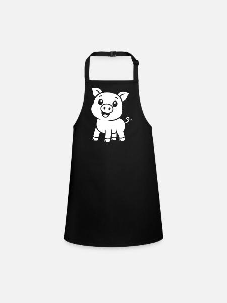 Süßes Schweinchen Silhouette Tiermotiv - Schürze für Kinder - Schwarz - Vorne