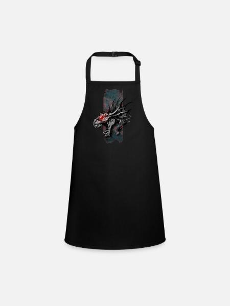 Inferno's Roar: Dragon with Red Eyes - Children's Apron - black - Front