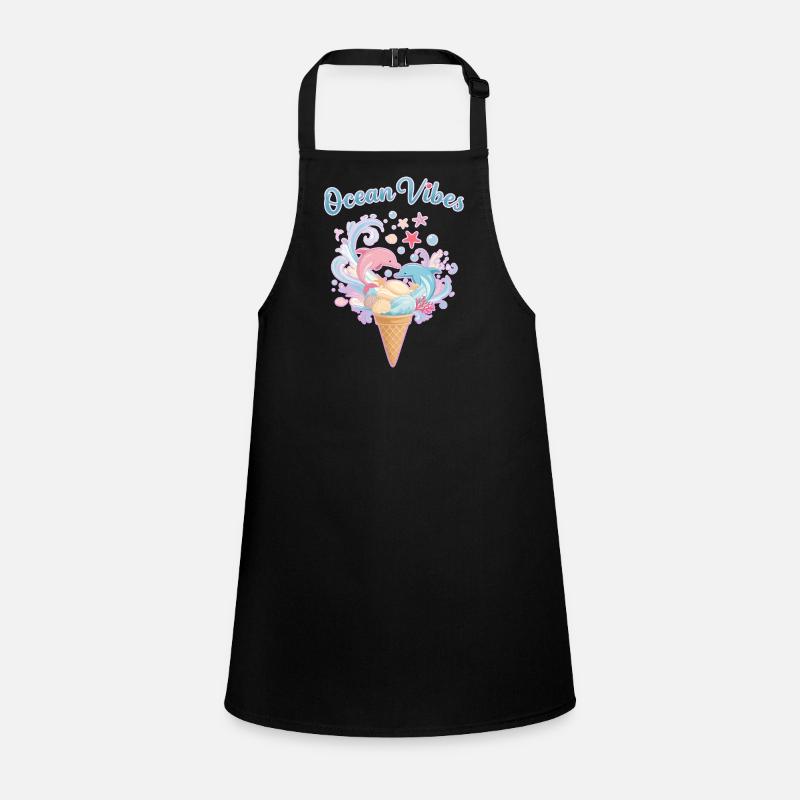 Cream & Dolphins Design 🍦🐬🐬 - Children's Apron - black