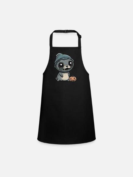 Seal Animal Halloween Zombie - Children's Apron - black - Front