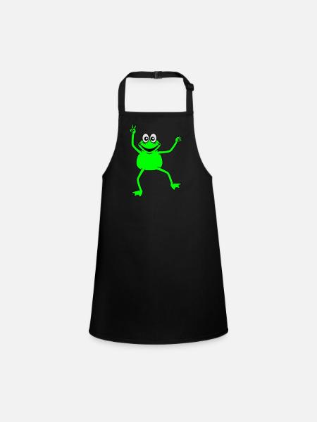Happy Frog Peace Victory Hand Signal Cool - Children's Apron - black - Front