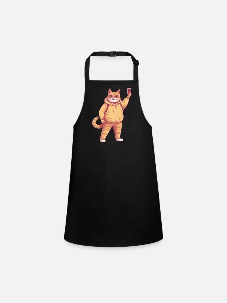 Selphie cat - Children's Apron - black - Front