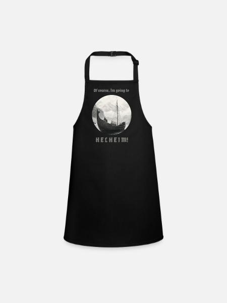 Viking ship sails to Helheim with inscription - Children's Apron - black - Front