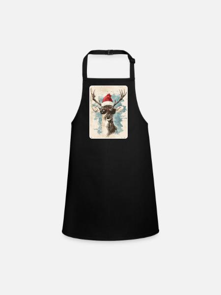 Rentier Hirsch Geweih Reindeer Vintage Weihnachten - Schürze für Kinder - Schwarz - Vorne