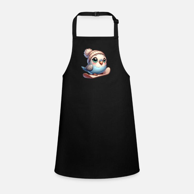Cute Budgie Snowboarder Cartoon Winter Fun Children's Apron
