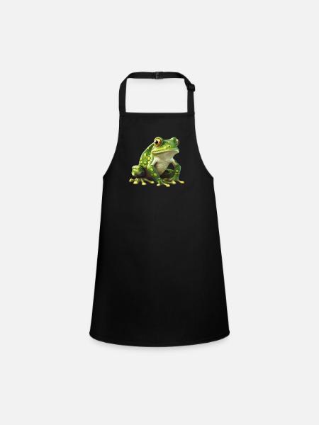Grüner Frosch - Natürliches Design - Schürze für Kinder - Schwarz