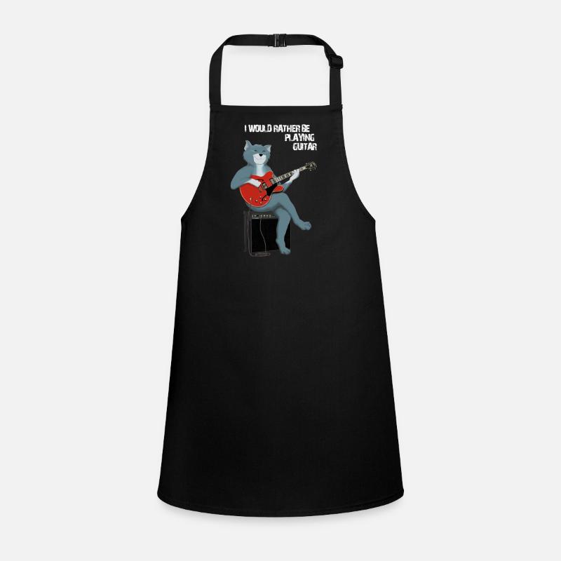 I WOULD RATHER BE PLAYING GUITAR - CAT - Children's Apron - black