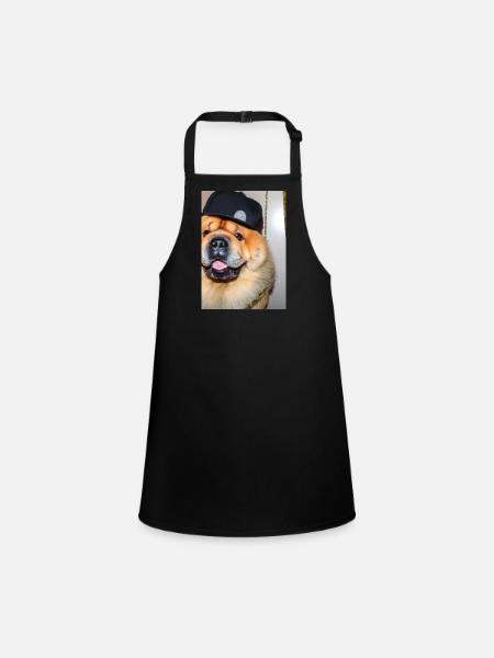 Cooler Hund mit Mütze - Schürze für Kinder - Schwarz - Vorne
