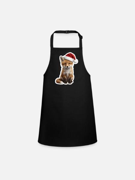 Clever fox is waiting for the presents - Children's Apron - black - Front