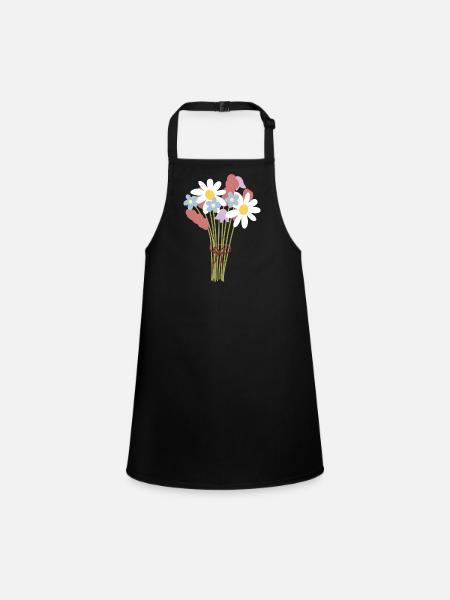 Pastell-Gänseblümchen-Bouquet-Illustration - Schürze für Kinder - Schwarz - Vorne