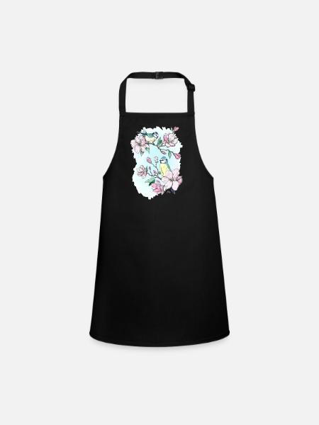 Blue and magnolias - Children's Apron - black - Front