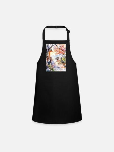 Floral path in watercolor - Children's Apron - black - Front