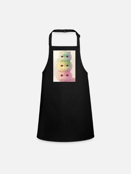 Pastel Cat in Rainbow Pile - Children's Apron - black - Front