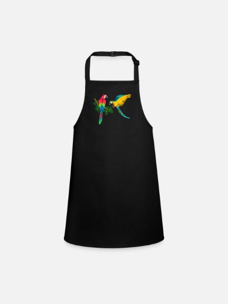 Macaw's parrot playing love and friendship on the branch - Children's Apron - black - Front
