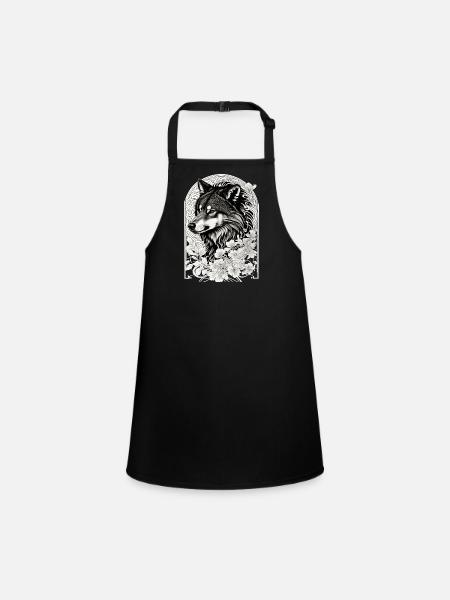 Loup aux fleurs - Tablier Enfant - noir - Devant
