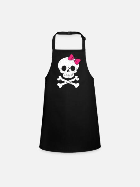 Cute skull with pink bow - Children's Apron - black - Front