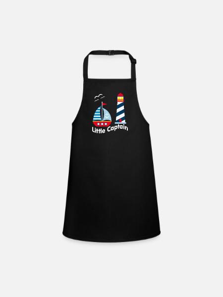 Small captain with sailboat, seagulls and illumination - Children's Apron - black - Front
