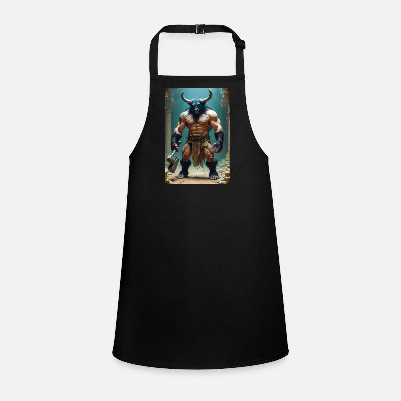 Minotaur, massive bull-headed warrior gripping axe Children's Apron