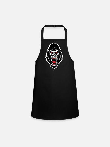 Gorilla Monkey Kong Maskottchen Logo Sport Gaming - Schürze für Kinder - Schwarz - Vorne