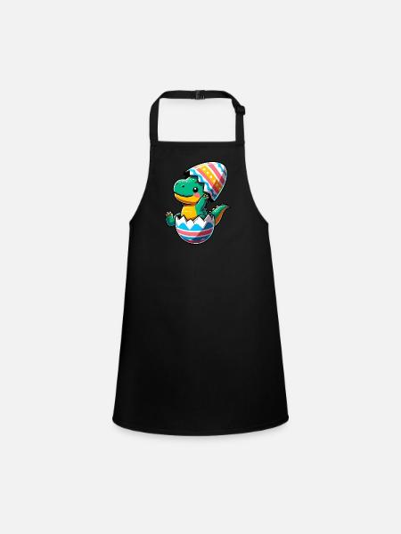 T-Rex Dino as Easter Egg, Clumsy Eggshells - Children's Apron - black - Front