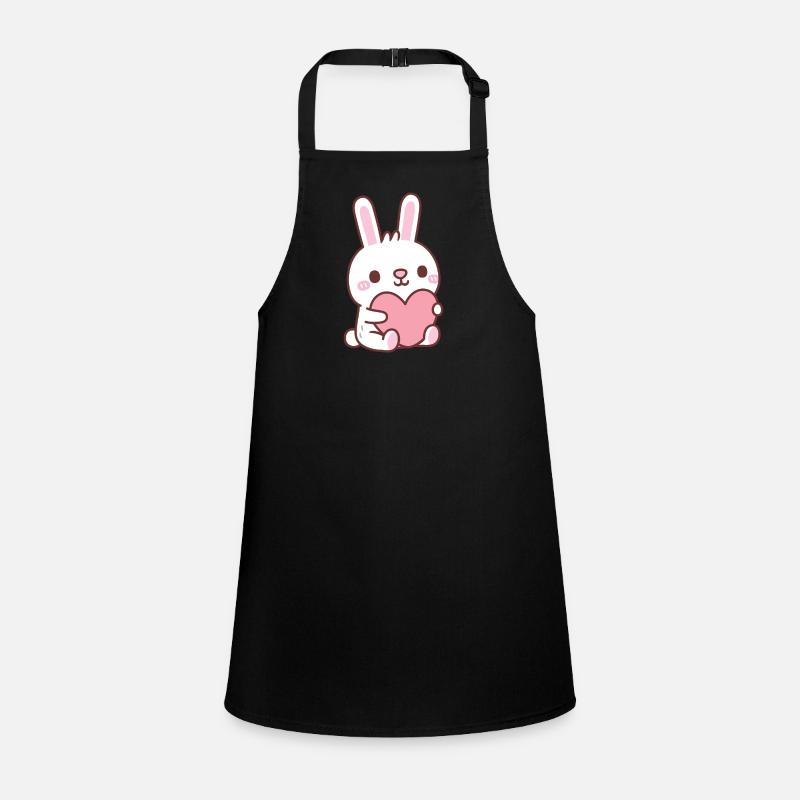 Cute White Rabbit Hugging Heart Doodle Children's Apron