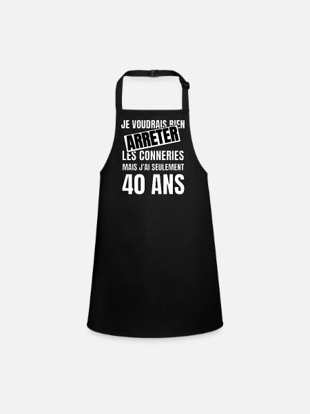 40 ans - Tablier Enfant - noir - Devant