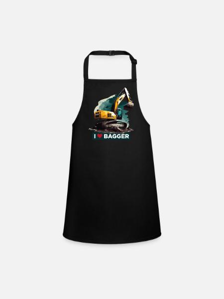 I Love Bagger, - Schürze für Kinder - Schwarz - Vorne