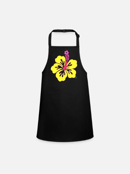Fleur d'Hibiscus tropicale jaune - Tablier Enfant - noir - Devant