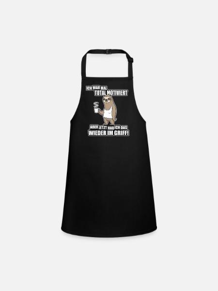 Faultier Spruch – War mal motiviert - Schürze für Kinder - Schwarz - Vorne