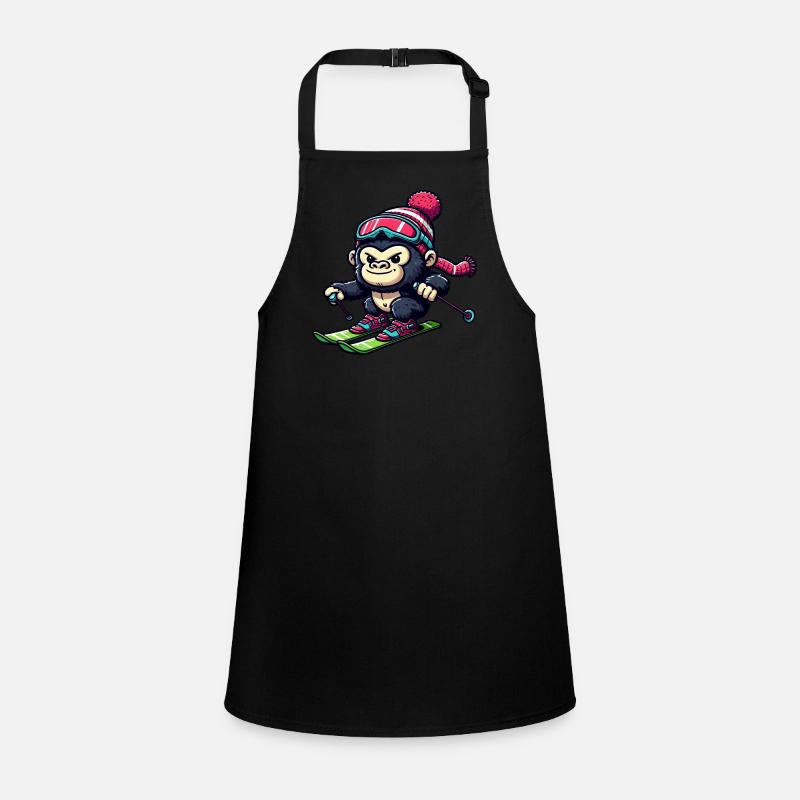 Monkey Gorilla Chimpanzee Ski Holiday Skier Design Children's Apron