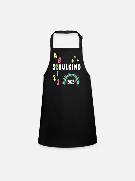 Schulkind 2025 - Regenbogen - Einschulung - Schürze für Kinder - Schwarz - Vorne