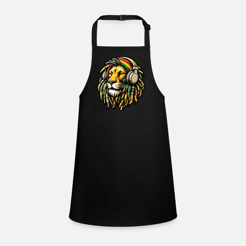 Un lion rasta avec des dreadlocks et casque audio - Tablier Enfant - noir