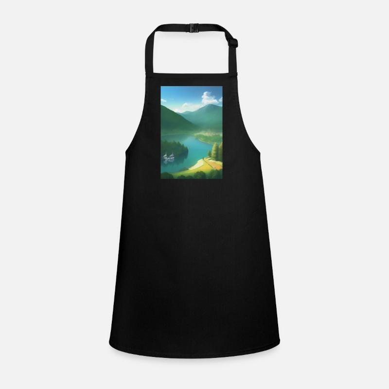 Landscape with lake, boat and mountains Children's Apron