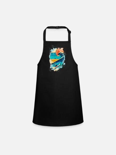 Illustration surfeur sur la vague - Fun Surf - Tablier Enfant - noir - Devant