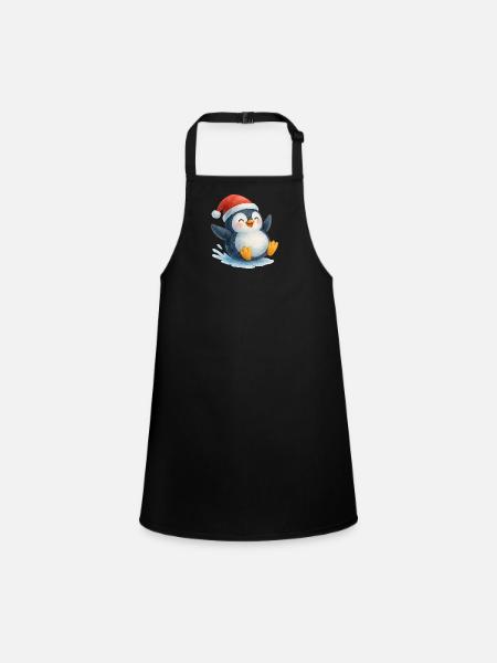 Weihnachts-Pinguin in Aquarellstil - Schürze für Kinder - Schwarz