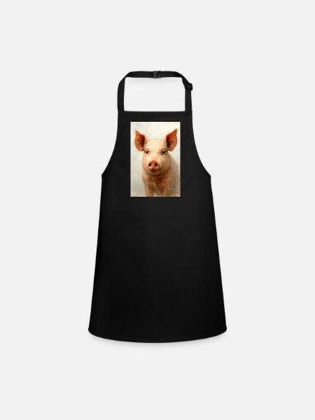 Watercolor Pig Portrait - Children's Apron - black - Front