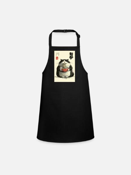 Festin de nouilles Neko dans le style Ukiyo-e - Tablier Enfant - noir - Devant