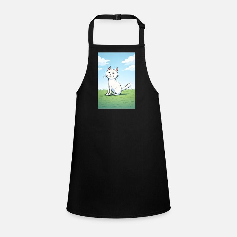White cat with a cheeky look - Children's Apron - black