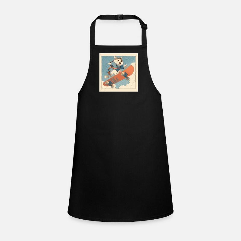 Retro Cat Skateboarder in Flight Children's Apron
