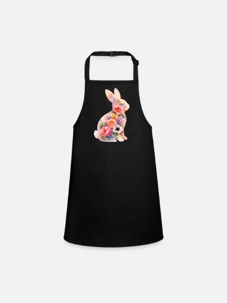 Hase Pastell Blumen - Schürze für Kinder - Schwarz - Vorne