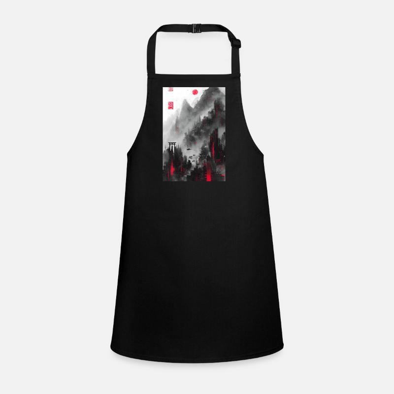 Neo Tokyo – Cyberpunk Sumi-e Rouge Noir Tablier Enfant