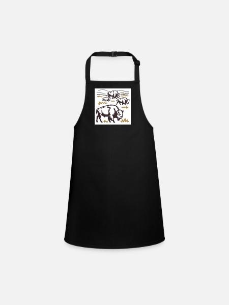 Herd of bison on the steppe - Children's Apron - black - Front