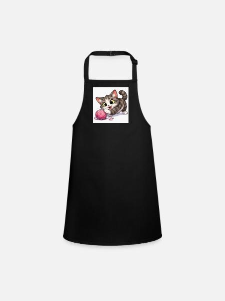 Kitten with ball of wool - Children's Apron - black - Front