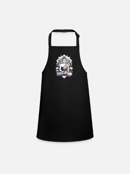 Meditating Buddha Lotus Mandala - Children's Apron - black - Front