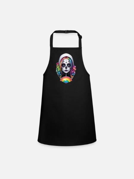Halloween - Rock & Regenbogen - Schürze für Kinder - Schwarz - Vorne