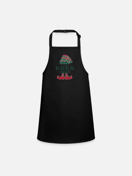 Eden Elf Personalized Name Christmas Family - Children's Apron - black - Front