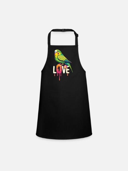 Budgie Love: A Heart for Budgies - Children's Apron - black - Front