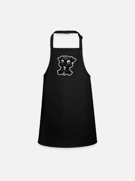 Little, dark Bulldog eating a bone - Children's Apron - black - Front