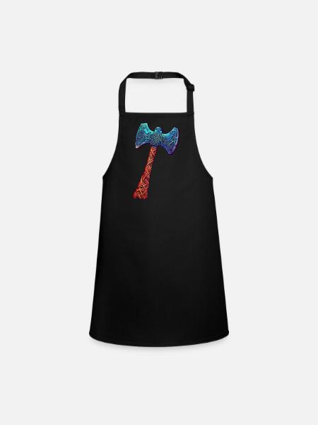 Cool Viking axe decorated with runes - Children's Apron - black - Front