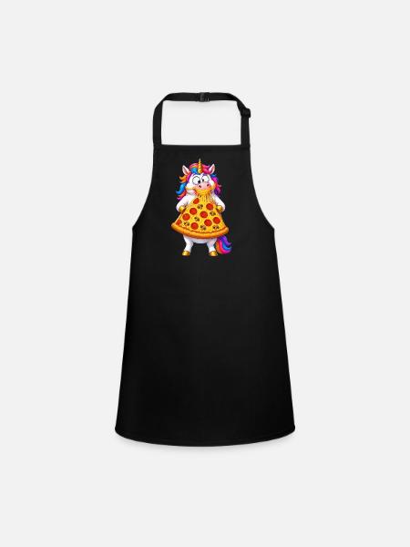 Unicorn Pizza Cheese Pull - Children's Apron - black - Front